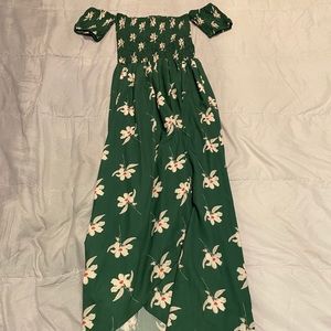 Green smock dress off the shoulder